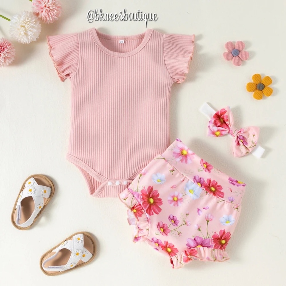 Spring Floral Babygirl Boutique 3pc. Matching Shorts Outfit Set